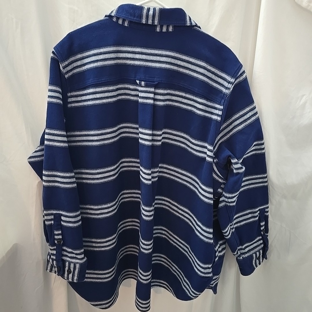 Duluth Trading Co Women's Shacket Blue White‎ Stripe Flannel Cotton Plus Size 4X - Picture 8 of 14